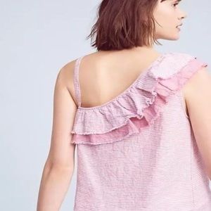 Holding Horses Striped Linen Ruffled Tank